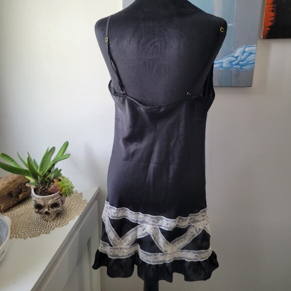 Victoria’s Secret Black Satin Lace Nightgown Slip Size L Sheer Adjustable Straps - Picture 4 of 14